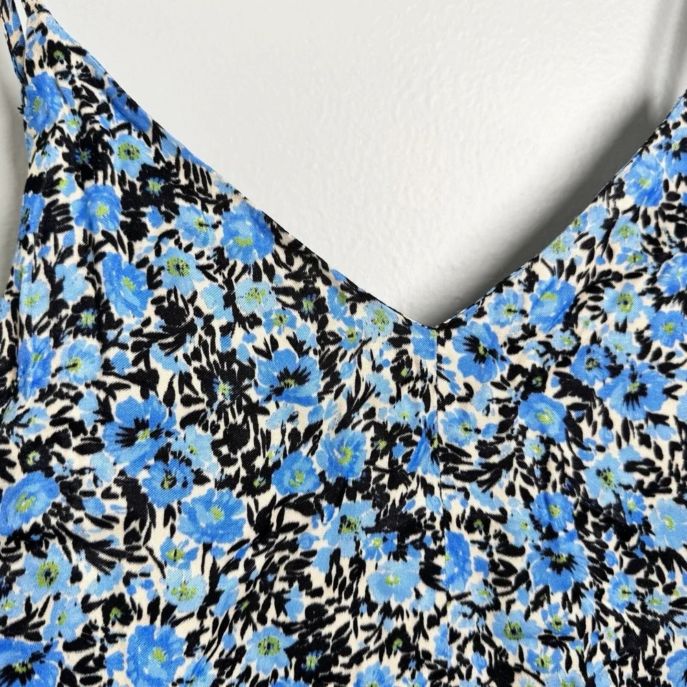 Topshop Blue Grunge Floral Shorts Romper Sleeveless V Neck Tie Back New Womens 6